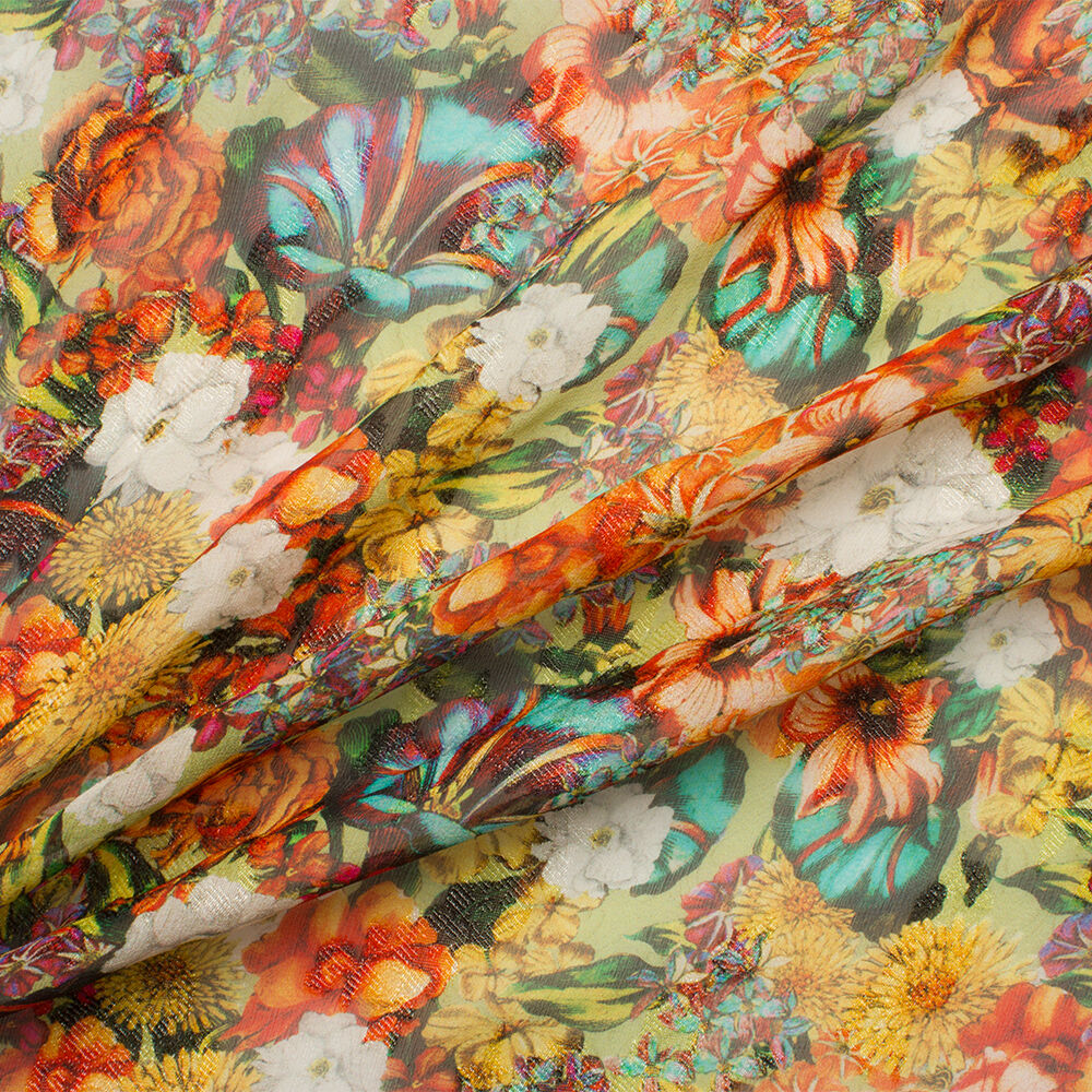 Orange/Multi Coloured Laminated Silk Chiffon