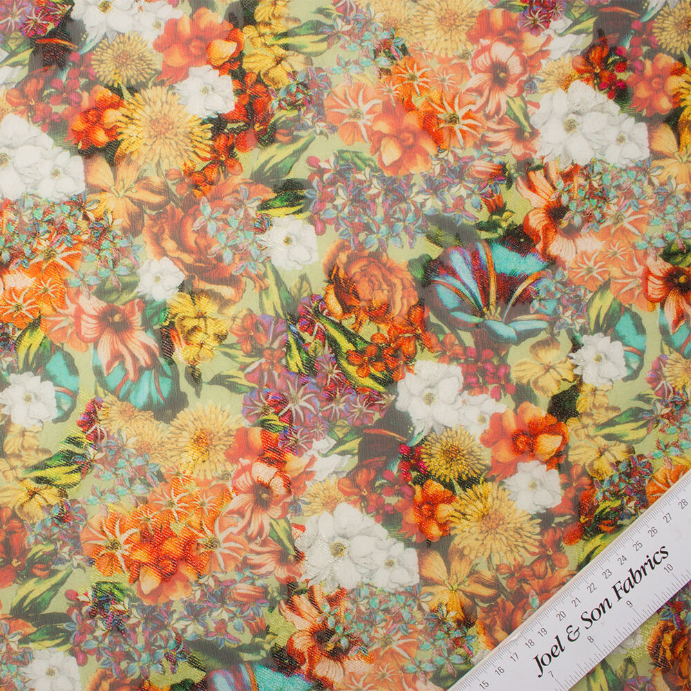 Orange/Multi Coloured Laminated Silk Chiffon