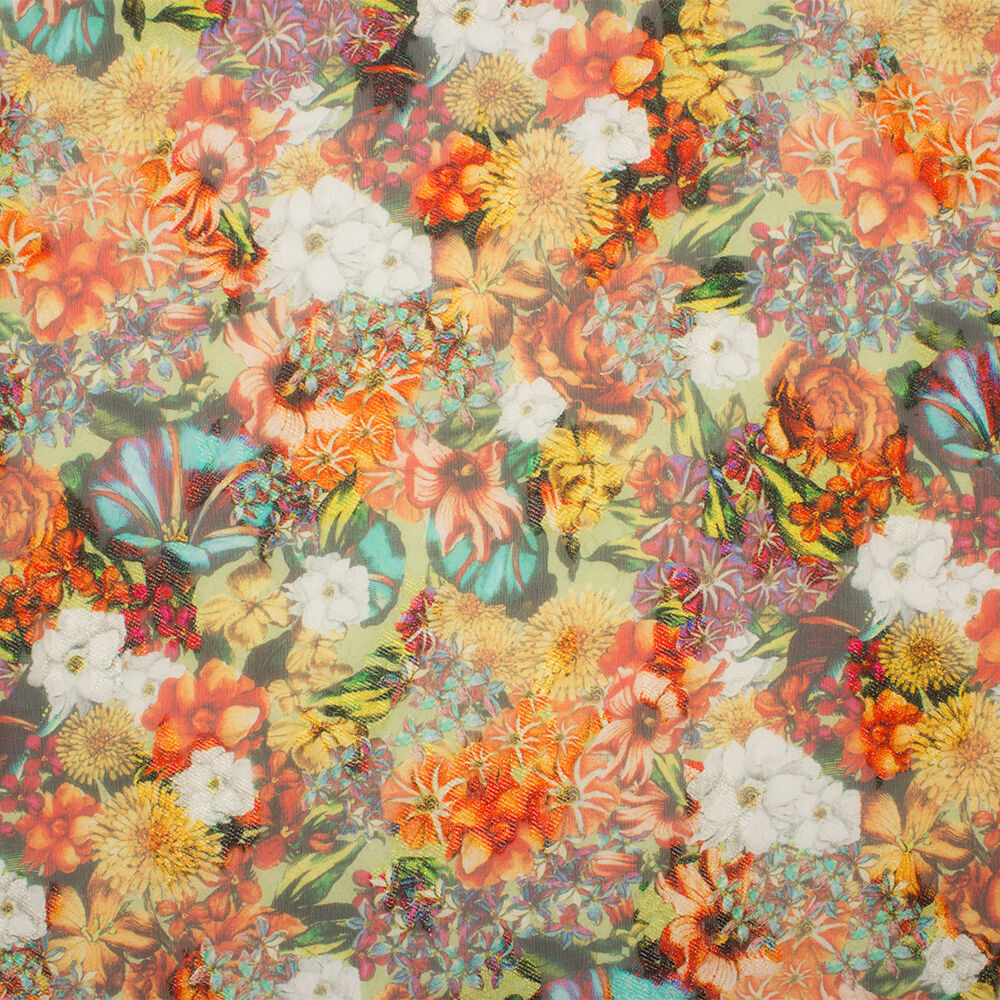 Orange/Multi Coloured Laminated Silk Chiffon