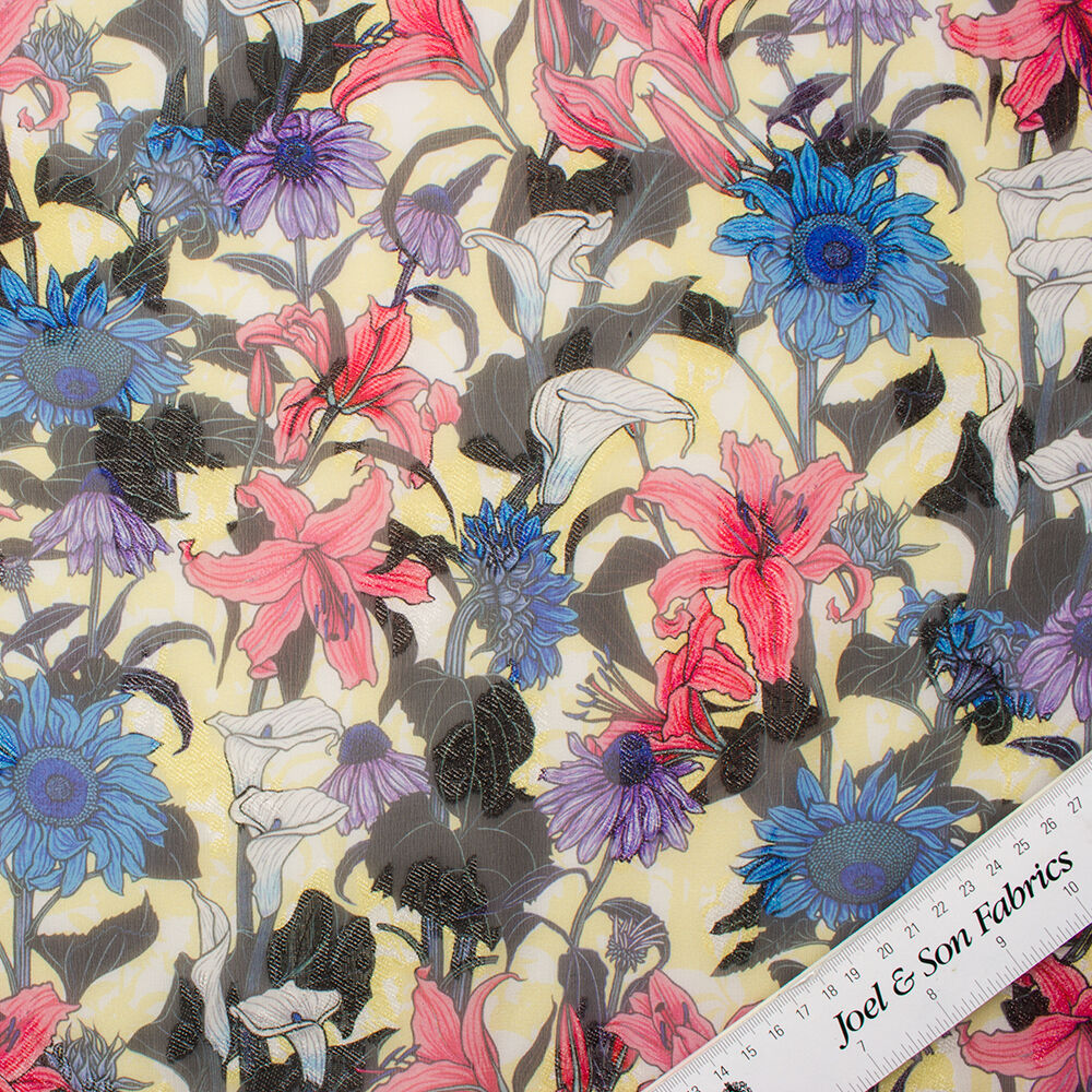 Yellow/Multi-Coloured Laminated Silk Chiffon