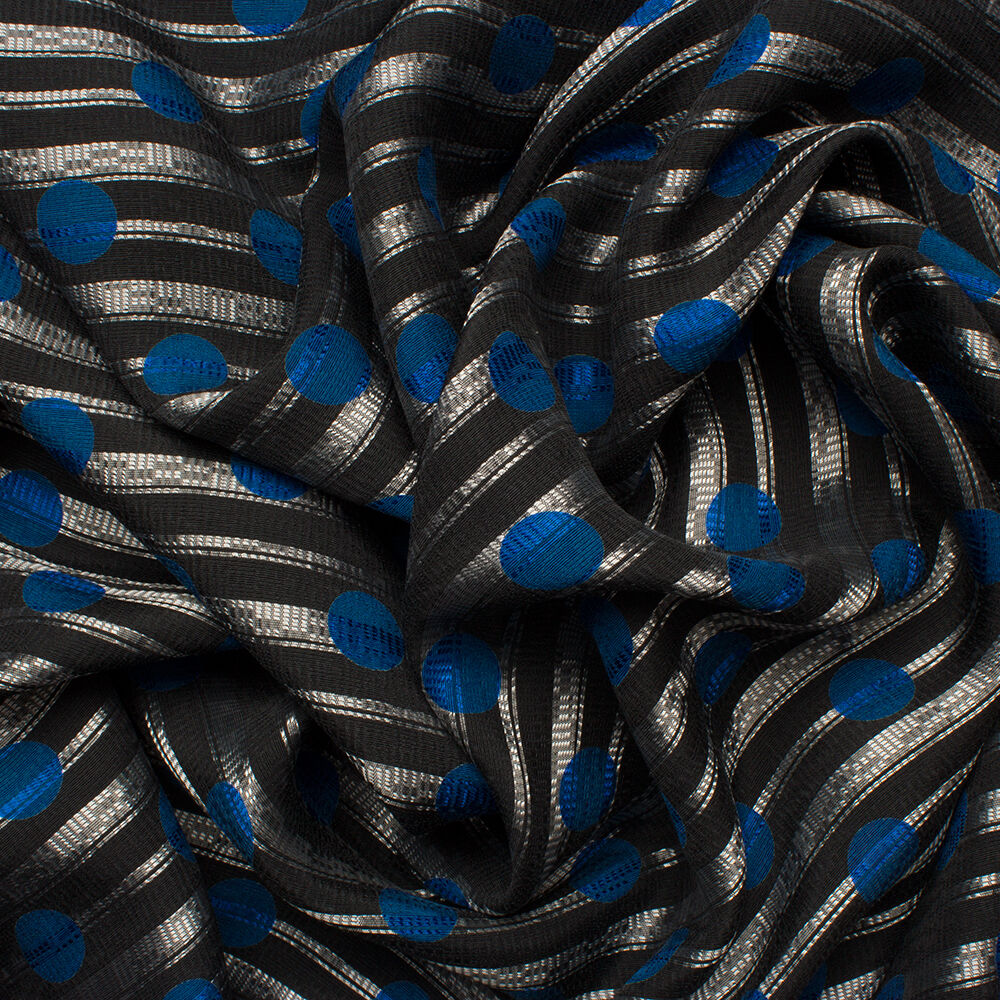 Black/Blue Spotted D'Esté Silk (A 95cm Piece)