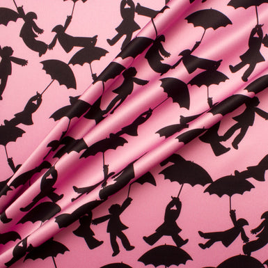 Umbrellas Silhouette Pink Printed Silk Satin (A 2.50m Piece)