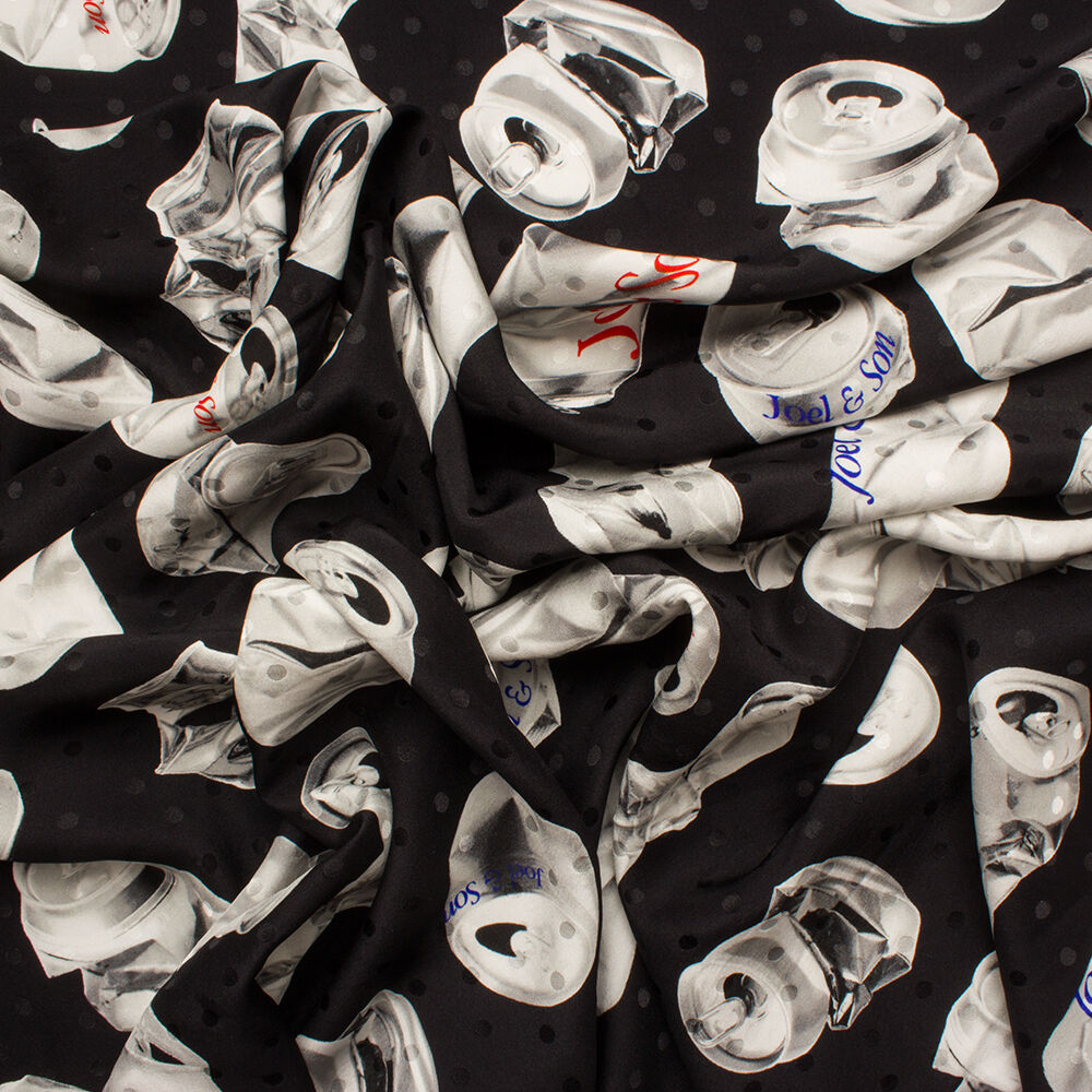 Monochrome Print 'Soda Cans' Silk Jacquard