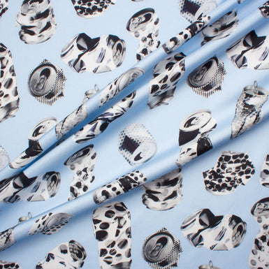 Blue/Spotted 'Soda Cans' Printed Silk Twill