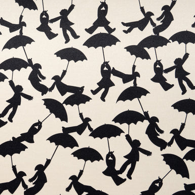 Umbrellas Silhouette Beige Printed Silk Satin