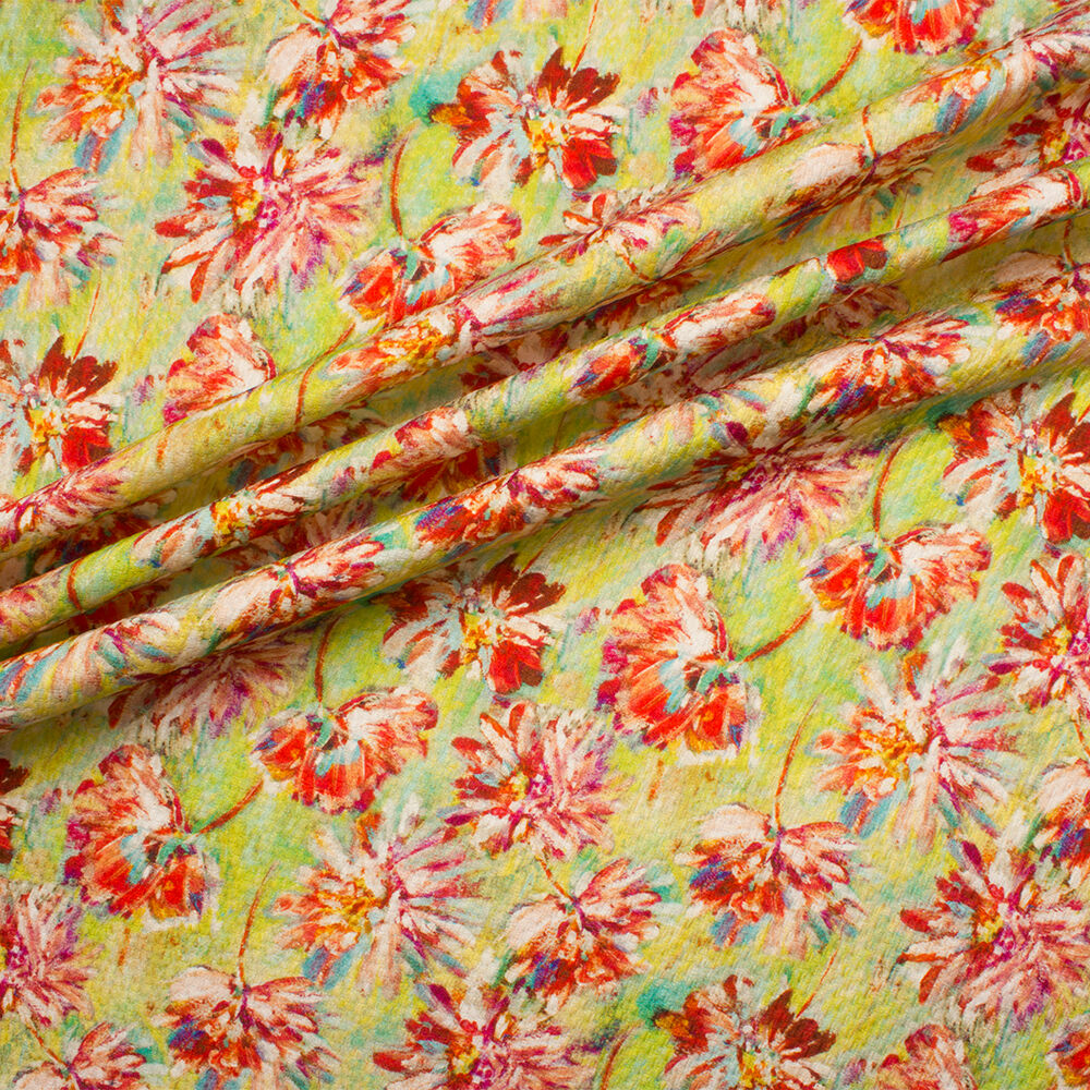 Red/Green Floral Silk Cloqué