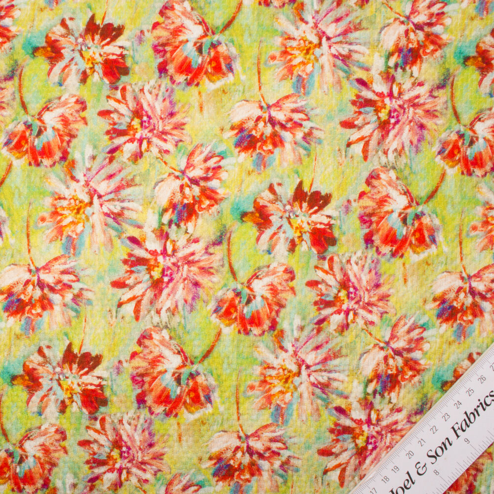 Red/Green Floral Silk Cloqué