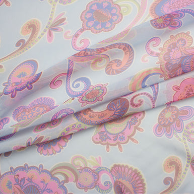 Pale Blue/Pink Printed Silk Chiffon