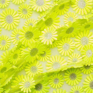 Fluorescent Green Daisy Embroidered Tulle