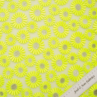 Fluorescent Green Daisy Embroidered Tulle