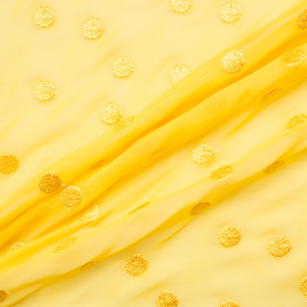 Canary Yellow Polka Dot Silk Georgette