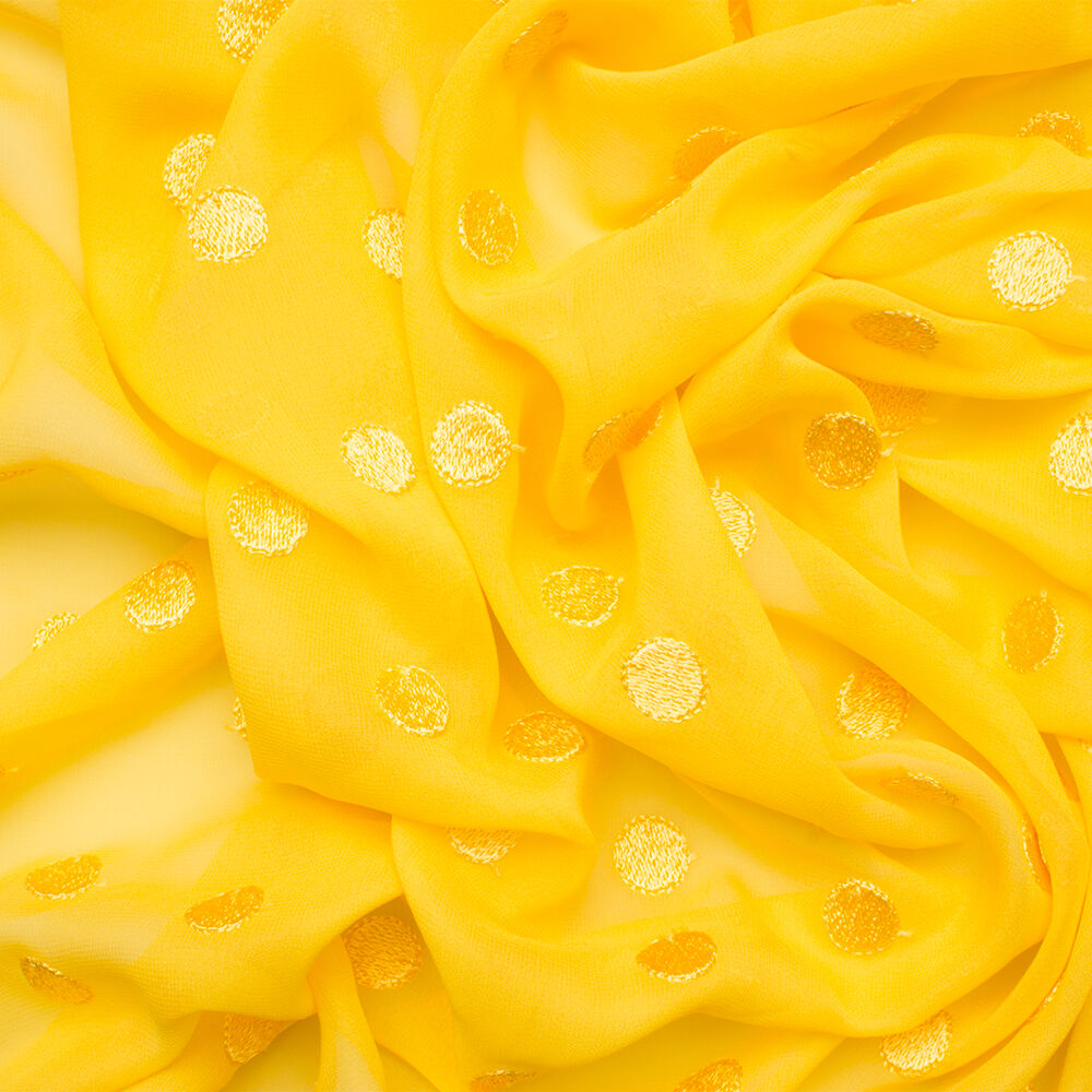 Canary Yellow Polka Dot Silk Georgette