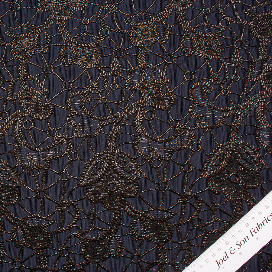 Midnight Blue/Black Rope Metallic Cloqué (A 3m Piece)