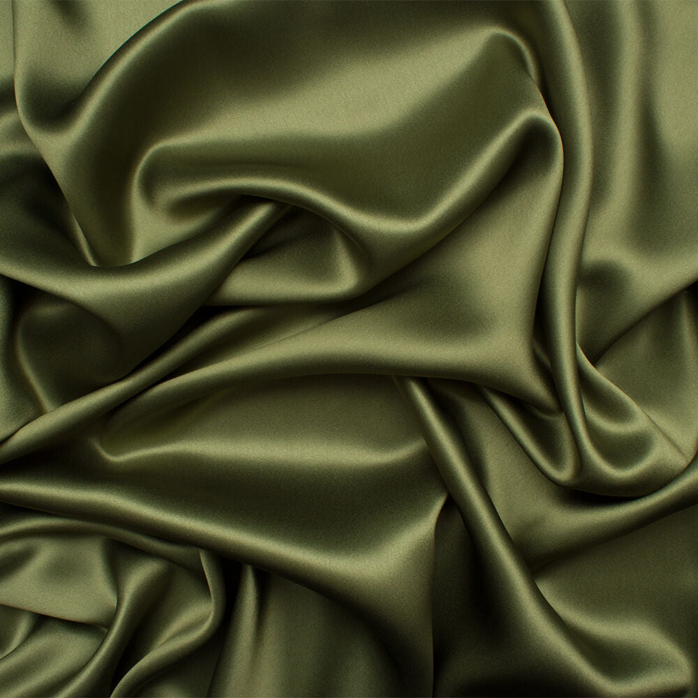 Mid Olive Green Silk Satin