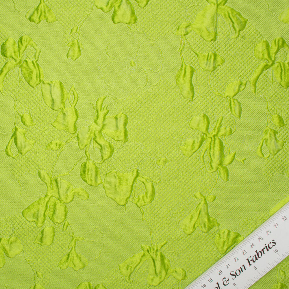 Bright Apple Green Floral Cloqué