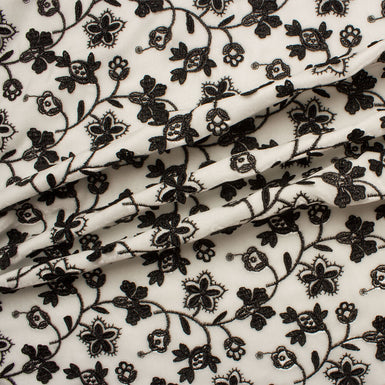 Black Floral/White Embroidered Velvet