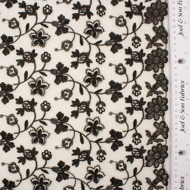 Black Floral/White Embroidered Velvet