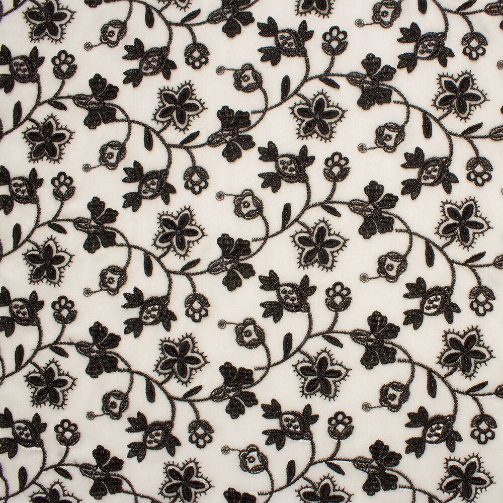 Black Floral/White Embroidered Velvet