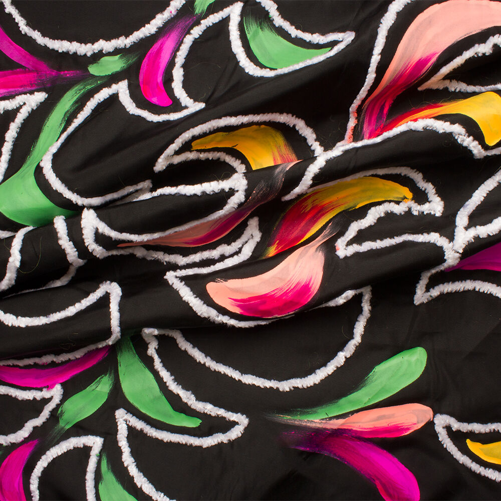 Hand Painted Black Poly Taffeta (A 1.40m Piece)