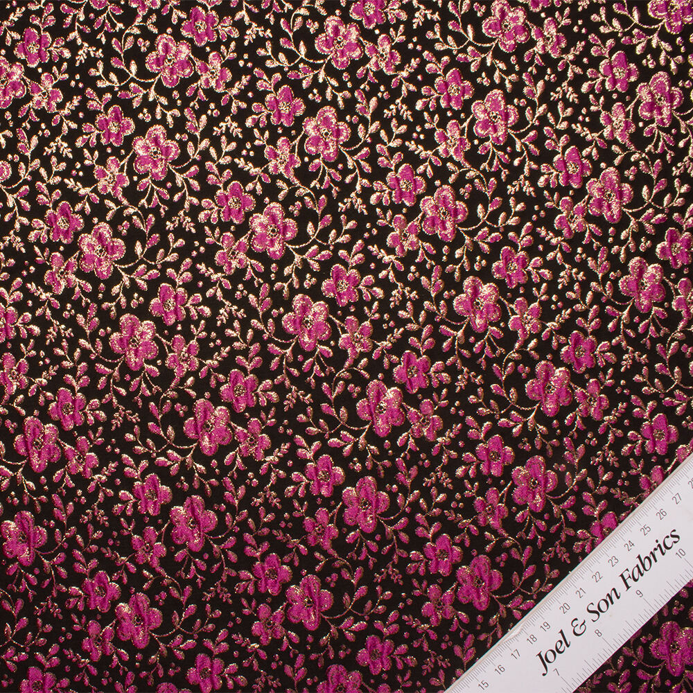 Metallic Pink Floral/Black Cloqué