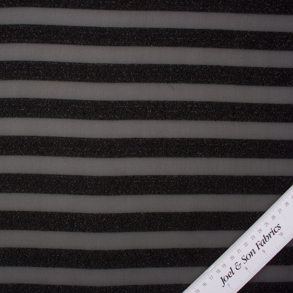 Black Striped Metallic Silk Chiffon