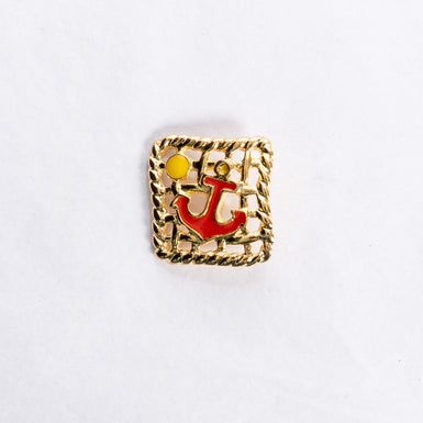 Red Anchor Centre Square Woven Gold Button