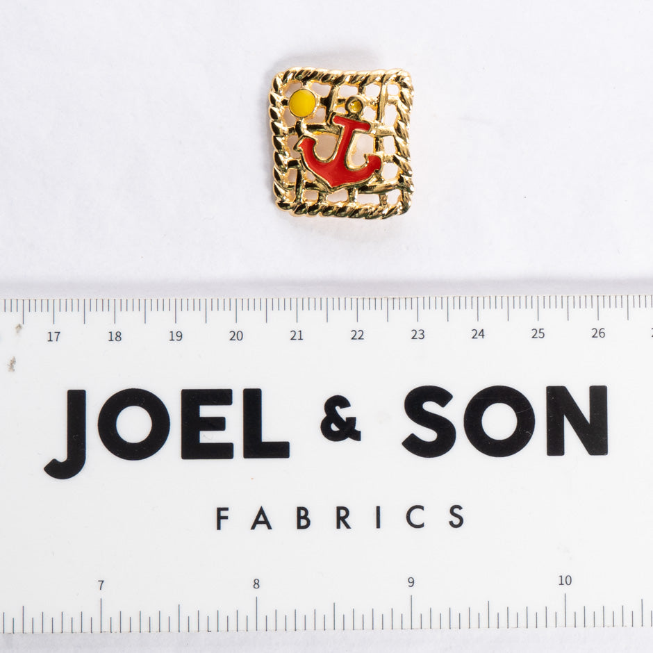 Red Anchor Centre Square Woven Gold Button