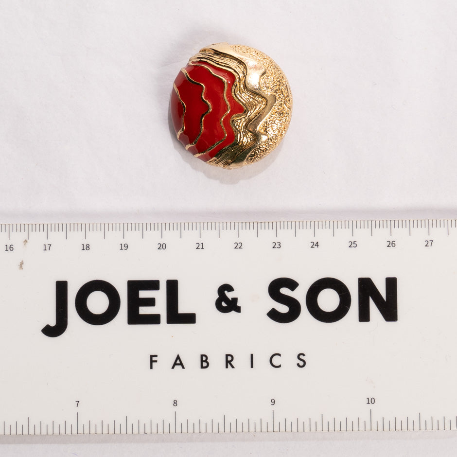 Large Red 'Wave' Gold Toned Button