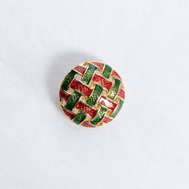 Green & Red Woven Gold Toned Button