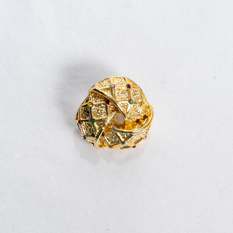 Knotted Multi-Stoned Gold Toned Button