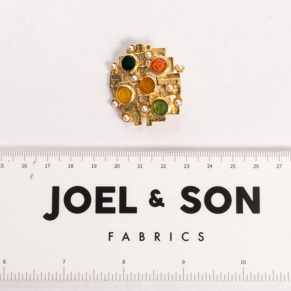 Large Round Faux Pearl & Stone Gold Button