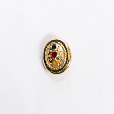 Oval Multi Stoned Gold Button