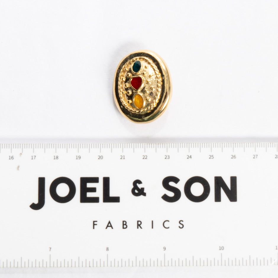 Oval Multi Stoned Gold Button