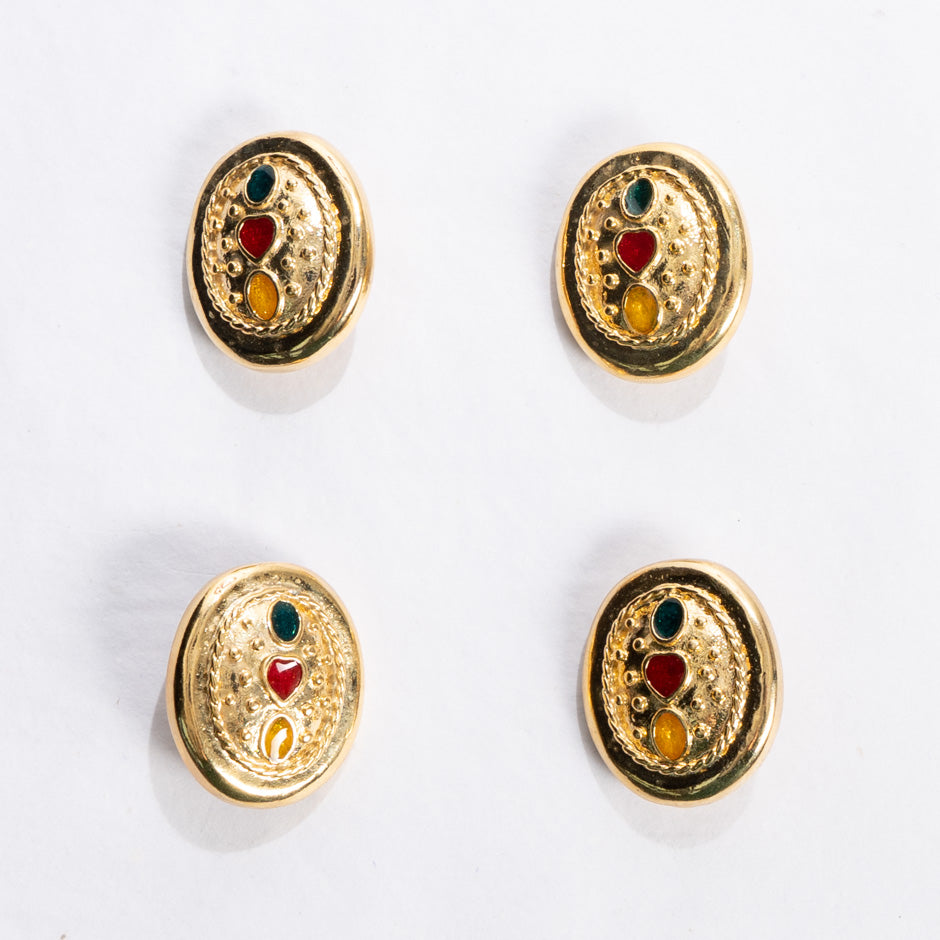 Oval Multi Stoned Gold Button