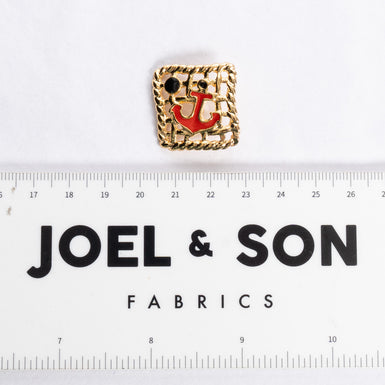 Square Woven Red Centred Anchor Gold Button
