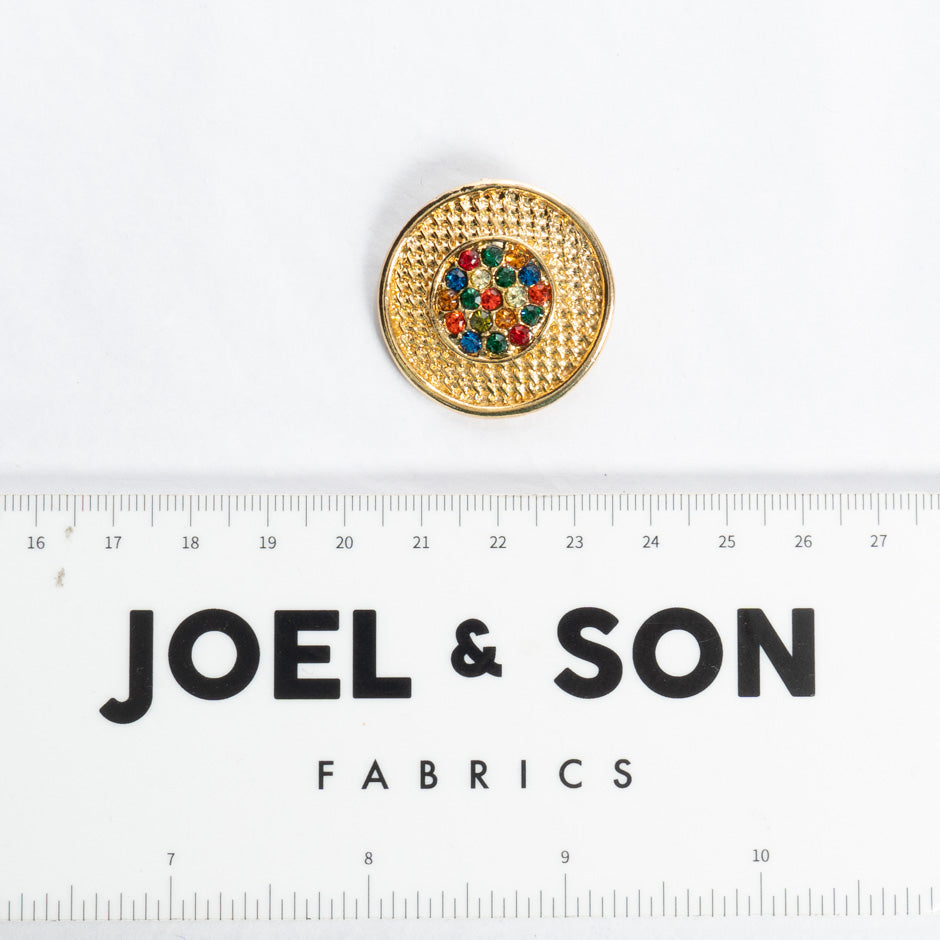 Large Round Multi-Coloured Centred Gold Button