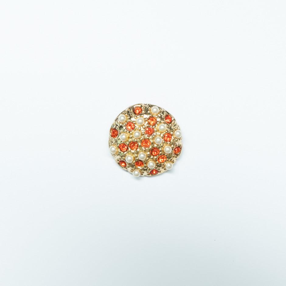 Round Diamanté & Faux Pearl Gold Button