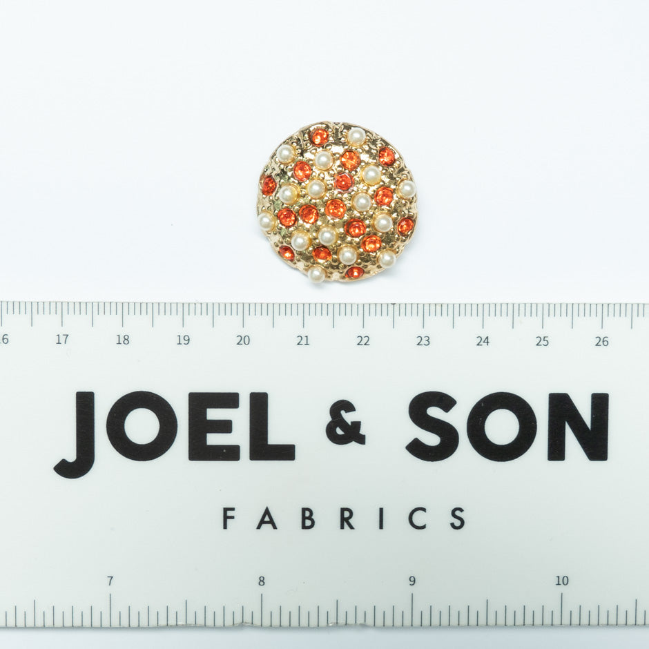 Round Diamanté & Faux Pearl Gold Button