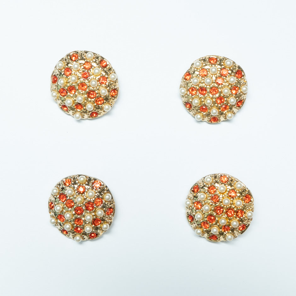 Round Diamanté & Faux Pearl Gold Button