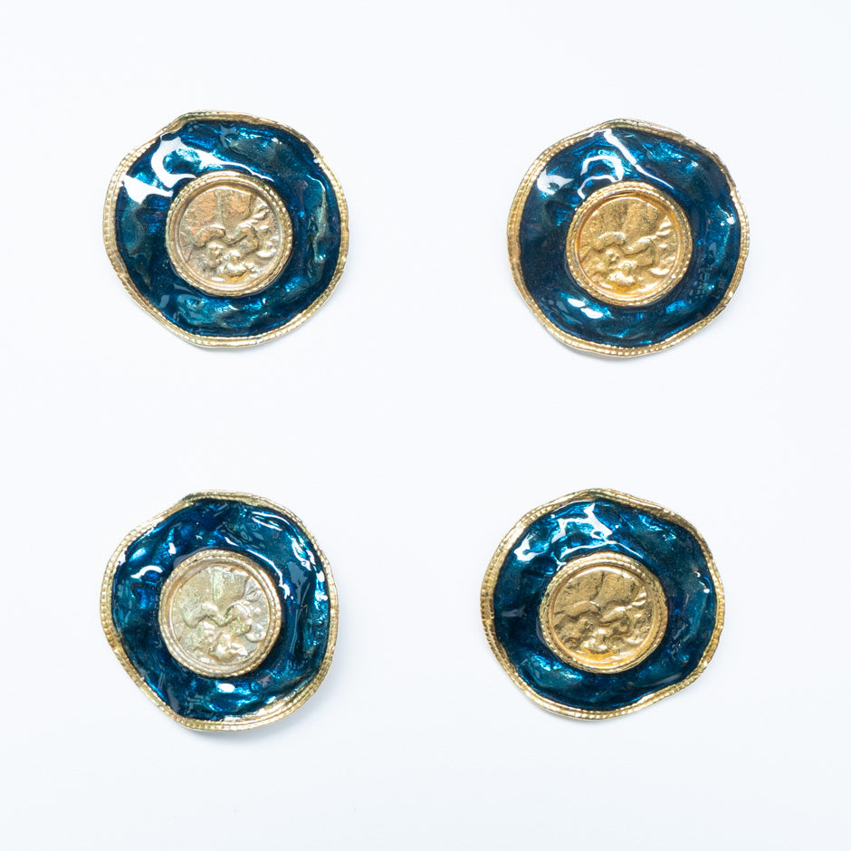 Large Round Blue & Gold Coloured Button