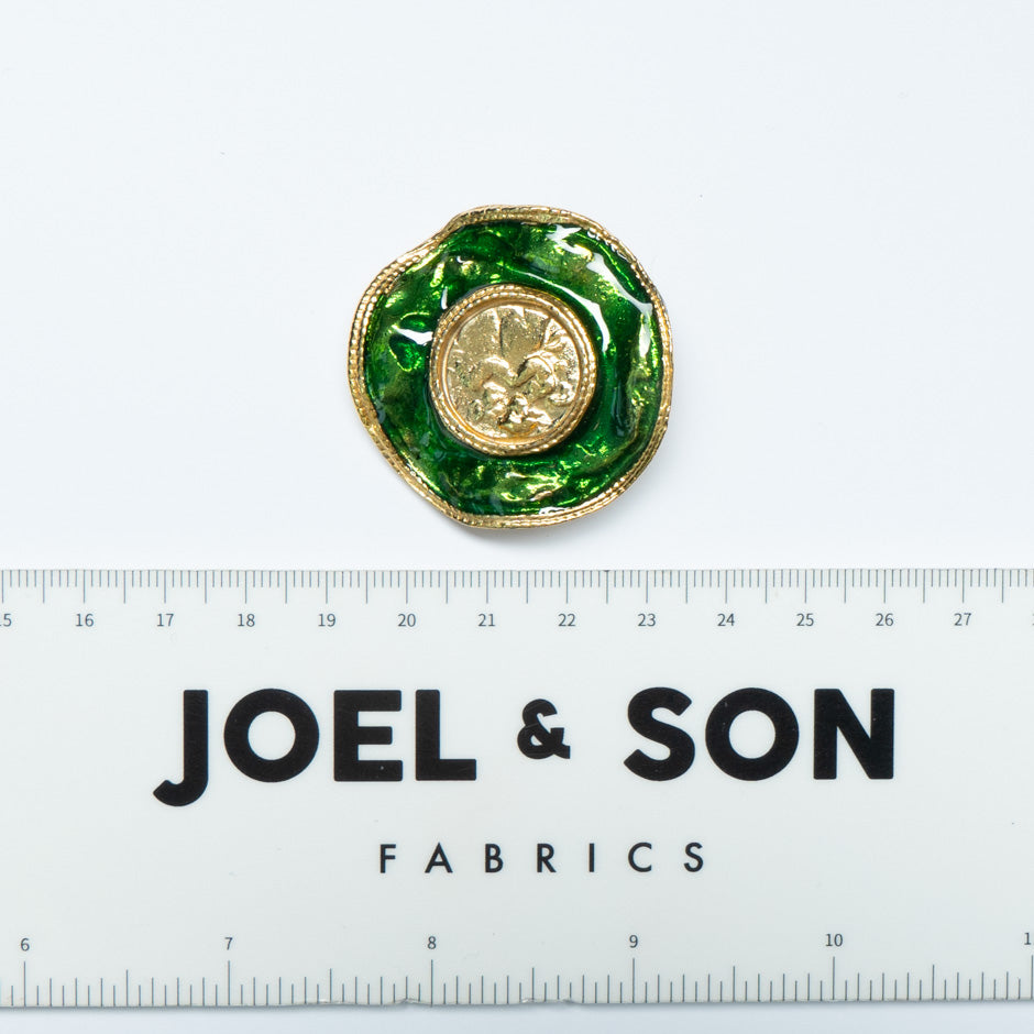 Large Round Green & Gold Coloured Button
