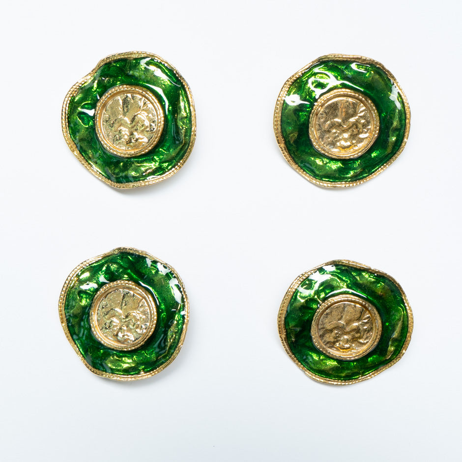 Large Round Green & Gold Coloured Button