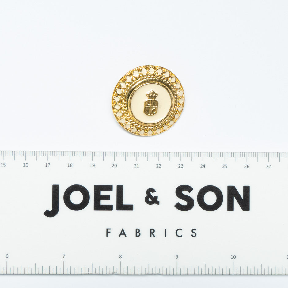 Gold Crest & Ivory Enamel Round Button