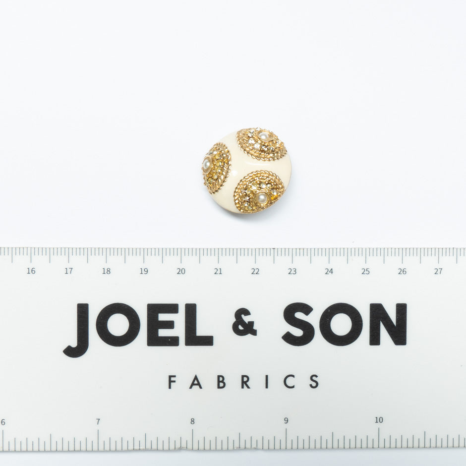 Faux Pearl & Ivory Gold Round Button
