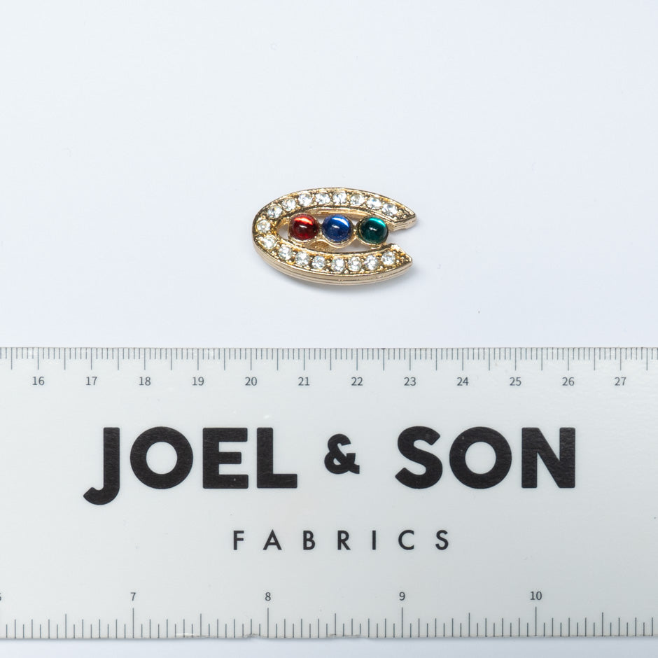 3 Multi-Coloured Stoned Gold Button