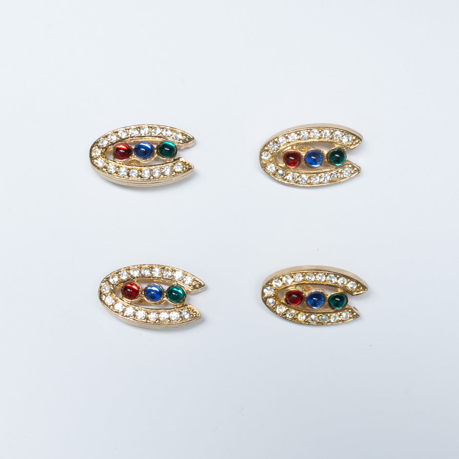 3 Multi-Coloured Stoned Gold Button