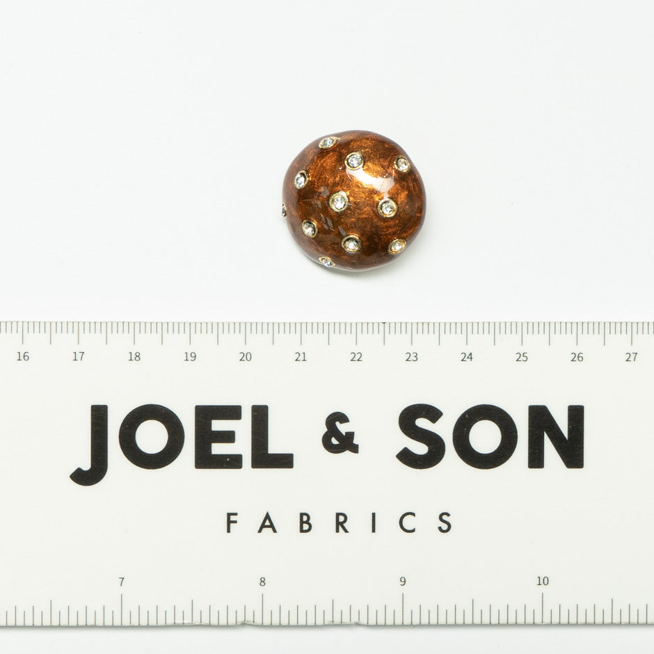 Rich Brown Round Enamel Diamanté Button