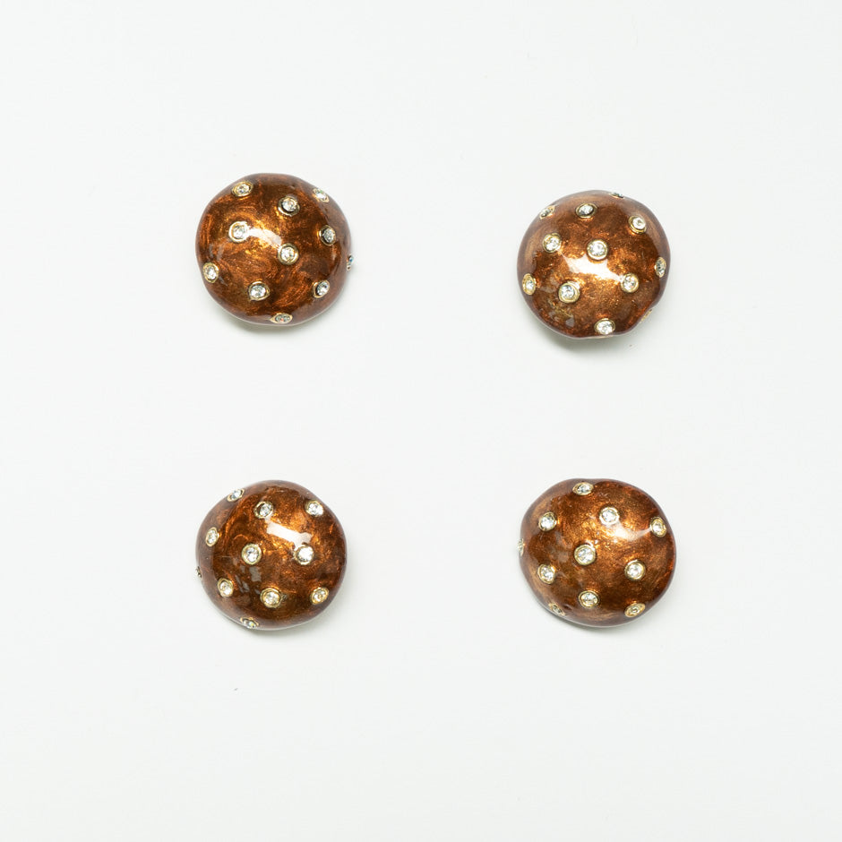 Rich Brown Round Enamel Diamanté Button
