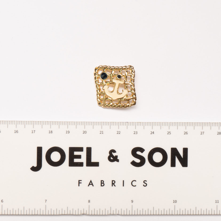 Square Woven Ivory Centred Anchor Gold Button