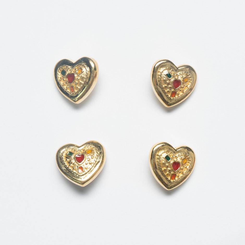 Multi Stone Gold Heart Button
